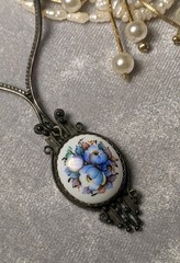 Vintage Soviet Necklace, Floral Rostov Finift Pendant, USSR Jewelry