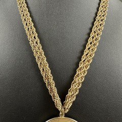 Vintage Monogram Necklace Pendant Multi Strand Chain Statement Gold Tone 18″