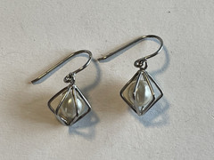 Dangling Faux Pearls in Cage Hook Earrings .5 inches (D299)