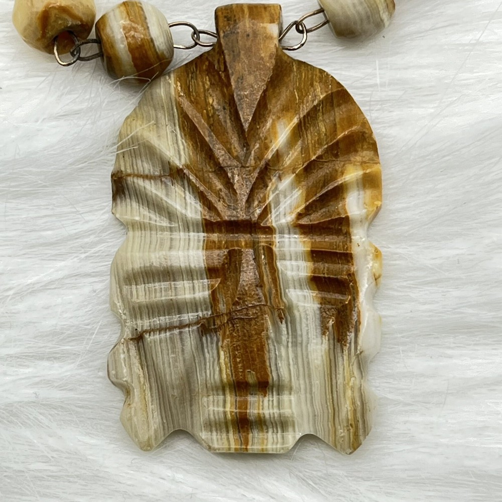 Vintage Aztec Face Pendant Necklace All Stone 28″