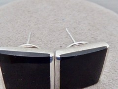 VINTAGE STAMPED 925 SIGNED FAS OMEGA BACK POST BLACK ONYX EARRINGS 3/4″