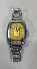 Vintage New Haven Ladies Wristwatch Art Deco Style Link Bracelet Silver Tone