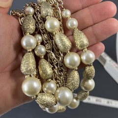 Vtg Francois Coro Bib Necklace Gold Tone Multi Chain Faux Pearl Cascade Chunky