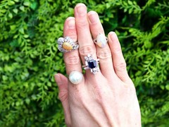Vintage 1.48Ct Opal and 3.03Ct Diamond Platinum Ring Circa 1945