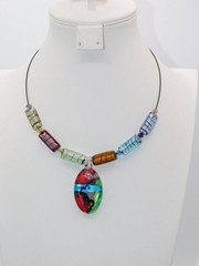 B575-LOVELY ART GLASS NECKLACE~COLORFUL!~19″ LONG~VERY UNIQUE!