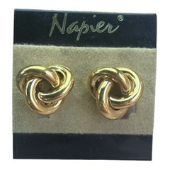 Napier Gold Tone Twisted Braided Knot Screw-Back Clip On Earrings Vintage Signed