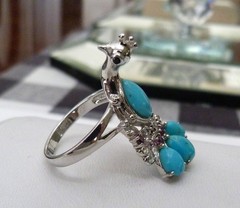 DESIGNER NK STERLING SILVER TURQUOISE PINK TOURMALINE BLUE TOPAZ PEACOCK RING 9