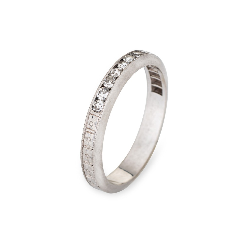 Vintage Art Deco Diamond Ring Sz 5 Platinum Wedding Band Half Hoop Jewelry