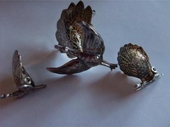 Vintage Sterlling Silver Siam Peacock Brooch/Pin & Earring Set