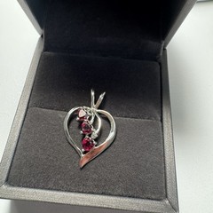 Vintage FAS 925 Sterling Silver Open Heart Pendant | 3 Triple Heart Red