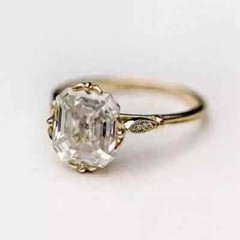Art Deco Style 3.5Ct Asscher Cut Lab Created Diamond 14K Gold FN Engagement Ring