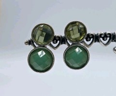 Napier Earrings Clip On Dangle Drop Earrings Silver Tone Green Vintage