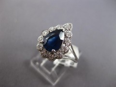 WIDE 1.52CT DIAMOND & AAA SAPPHIRE 14KT WHITE GOLD 3D PEAR SHAPE ENGAGEMENT RING