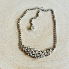 Necklace VTG Jeweled Austrian Crystal Rhinestone floral Bridal 60s Sparkly 16″