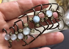 Vintage Sterling Moon Glow Stones Prong Set Rhinestone Centipede Brooch Repair