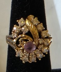 Vintage 14K HGE Amethyst Bling Cocktail Ring Size 7 Signed LIND