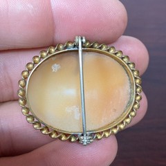 Vtg Carved Shell Cameo Brooch Twisted Rope Ribbon Rim Edge GF 1.50”x1.25” NICE!