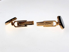 14K Yellow Gold Opal B.A. Ballou Cufflinks Bullet Back Retro MCM Jewelry B.A.B