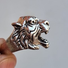 Ancient Antique Tiger Ring Viking Silver color Engraved Size 9