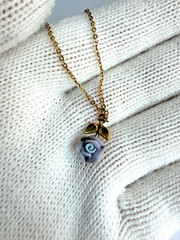 Vintage 1928 Handmade 1968 Purple Porcelain Rose Features Three-Dim. Pendant