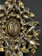 Vintage 60s Hollycraft Ornate Rhinestone Necklace Pendant Yellow Brown Gold Tone