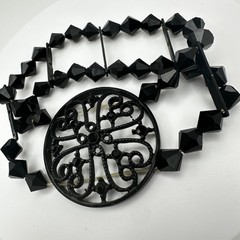 Vintage 80s Black Tone Bicone Beads Stretch Cuff Bracelet Women’s Jewelry