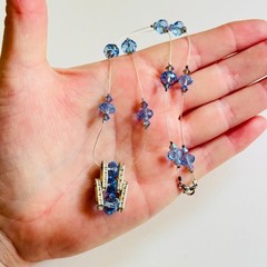 VTG sky blue crystal beaded Floating Necklace jeweled Sterling .925 Y2K 90s 17″