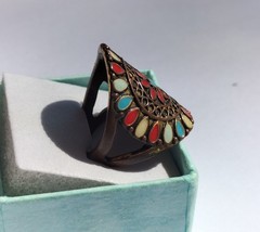 Vintage Handmade Copper Cloisonne Enamel Ring, Size P (17.75 mm) 7.2 g