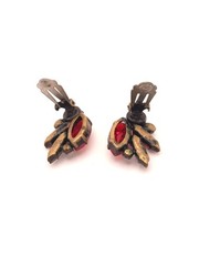 Vintage Austria Red-Grey and Aurora Rhinestone Brooch and Earrings Set