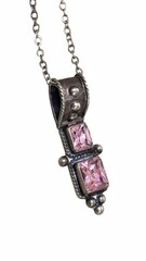 Vintage Sterling Silver 950 Pendant Necklace w/ Pink Czech Glass Stones, 20g