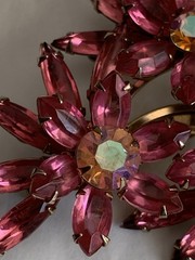 Vtg 60s Pink Rhinestone Pin 3”spray Marques Round Prong Set Stones Gold Tone