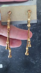 Gold Tone Metal Faux Pearl Dangling Pierced Earrings Vintage Costume Jewelry NOS