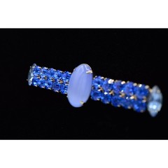 Vintage Cabochon Crystal Pin Brooch Prong Rhinestone Blue Bar Chunky 1980s BinV
