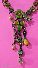 Beautiful copper chain metal necklace green, yellow enamel 18” NWOT