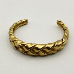Vintage Erwin Pearl Thick Braided Gold-Tone Cuff Bracelet Statement 90s Runway