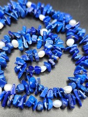 Genuine Pearl and Lapis Lazuli Chip Bead Knotted No Clasp Necklace