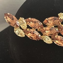 VTG Large Brown And Chartreuse Yellow Navette Marquis Rhinestone Brooch 4.5 In