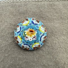 Vintage Micro Mosaic Multi-Color Floral Filigree Brooch Pin