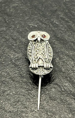 Vintage 925 Sterling Silver Garnet and Marcasite Owl Pin/Brooch