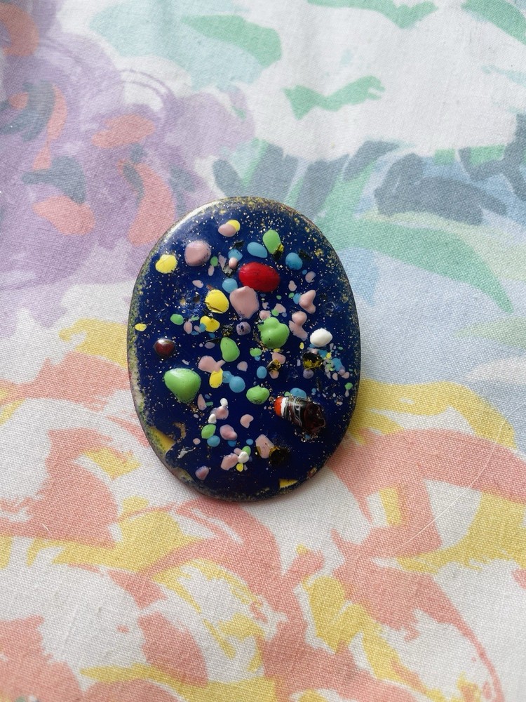 Vintage Abstract Enamel On Copper Multicolor Brooch Confetti Art MCM Brutalist