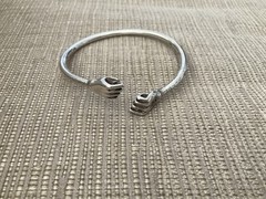 Vintage Silver Tone Metal Closed Fist Bangle Bracelet
