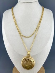 Vintage Monogram Necklace Victorian Revival Pendant Gold Tone 36”