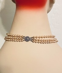 Vintage Champagne Glass Pearls Sterling Silver Clasp Graduating 3-Row Necklace