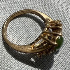 Vintage Faux Jade & Diamond Ring Set In Gold Tone Metal; Sz. 6.5; Beautiful!