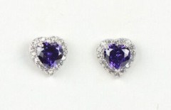 14k Solid White Gold Halo Heart Stud Earrings