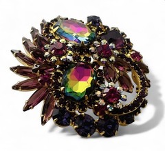Vintage Verified D&E Juliana Pink Watermelon Vitrail Glass Rhinestone Brooch