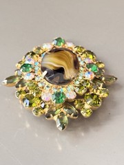 Vintage Verified JULIANA Green Art Glass Bracelet Brooch/Pendant Earring Set