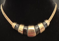 NAPIER Enamel Choker Necklace 15.5″ black enamel and gold tone