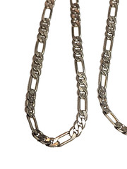 Vintage Classic Retro Style Chain Figaro Link Necklace Silver Tone Metal 22″ GUC