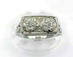 Art Deco 2.90 Ct Lab Diamond Filigree Ring 14K Gold Plated Sterling Silver